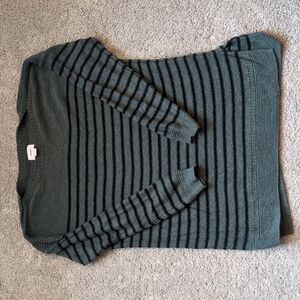 Old Navy green and black striped boatneck tunic sweater size medium